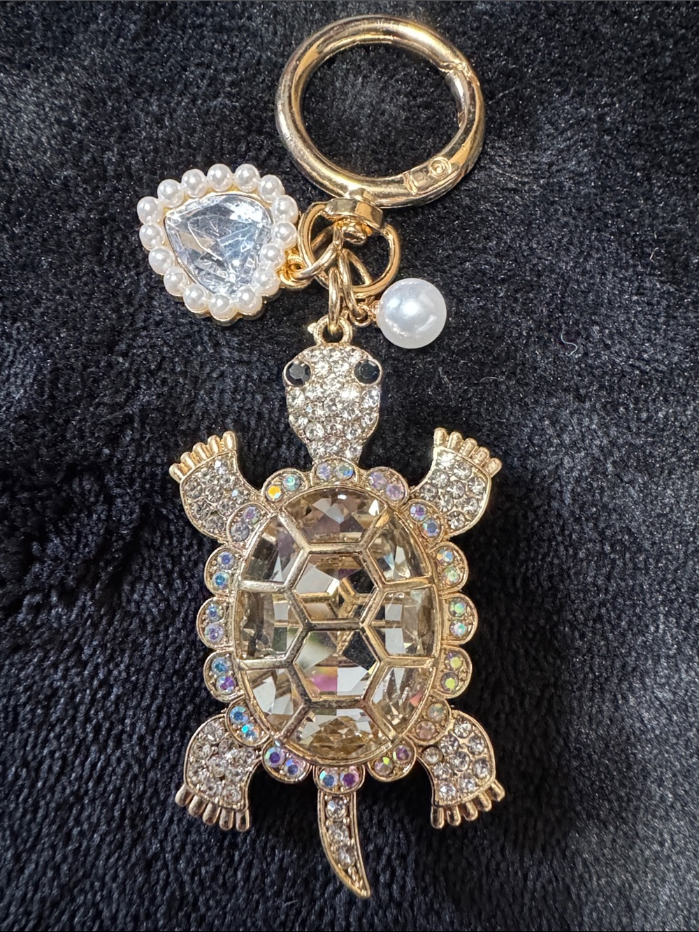 Source Unknown Gold & Crystal Turtle Keychain Charm with Pearl Accent